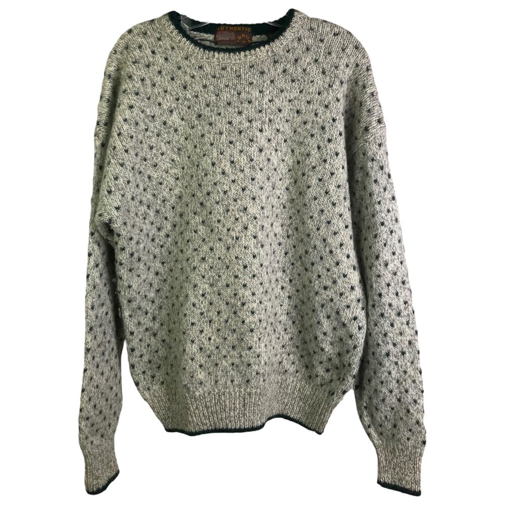 Authentic Issue Wool Sweater Womens L Gray Knit Polka Dot Pullover Crewneck